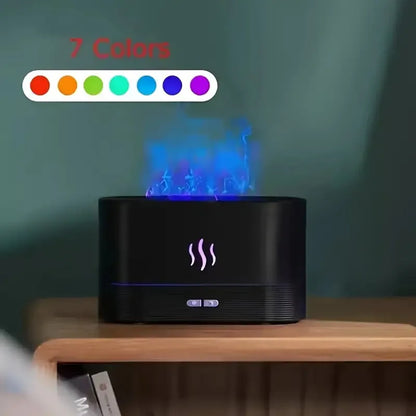 1 szt. Nowy ultradźwiękowy nawilżacz powietrza z imitacją płomienia, przenośny 7-kolorowy kominek z płomieniem, dyfuzor aromatycznych olejków eterycznych, USB